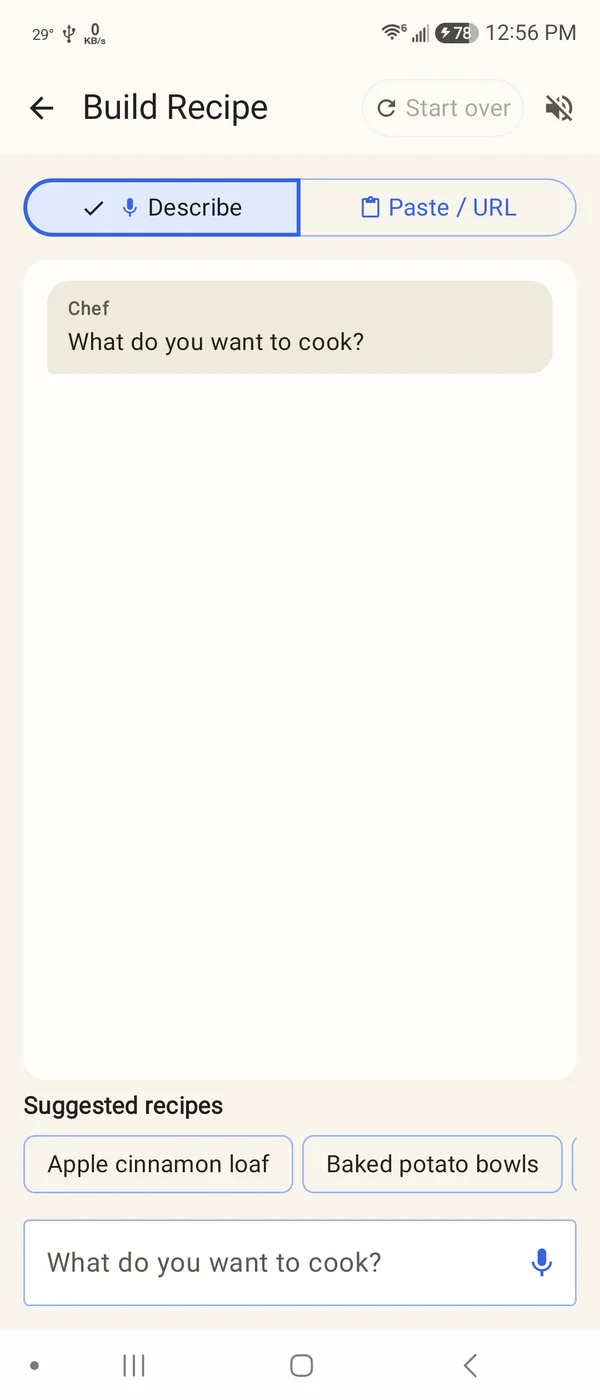 Build Recipe conversation and suggested recipe buttons